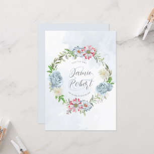 Kleurrijke florale spiegel Sla de datum op Kaart