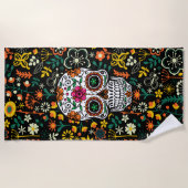 Kleurrijke florale suiker Illustratie schedel Strandlaken (Voorkant)