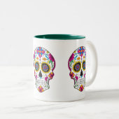 Kleurrijke florale suikerschedel tweekleurige koffiemok (Voorkant rechts)