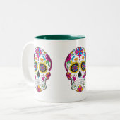 Kleurrijke florale suikerschedel tweekleurige koffiemok (Voorkant links)