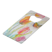 Kleurrijke florale Waterverf Tulp en Butterfly Creditkaart Flessenopener (Voorkant Gekanteld)