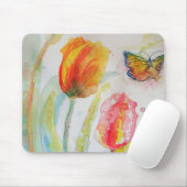 Kleurrijke florale Waterverf Tulp en Butterfly Muismat (Met muis)