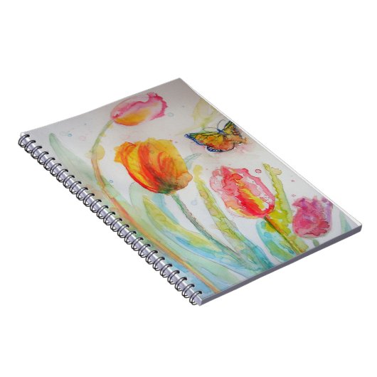 Kleurrijke florale Waterverf Tulp en Butterfly Notitieboek (Rechterzijde)