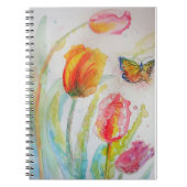 Kleurrijke florale Waterverf Tulp en Butterfly Notitieboek (Voorkant)