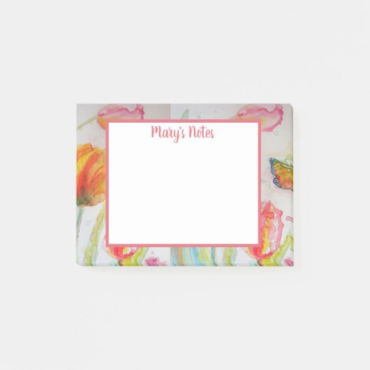 Kleurrijke florale Waterverf Tulp en Butterfly Post-it® Notes (Voorkant)
