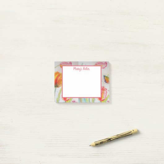 Kleurrijke florale Waterverf Tulp en Butterfly Post-it® Notes (Op bureau)