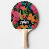Kleurrijke florale zwarte monogram naam tafeltennisbatje (Voorkant)