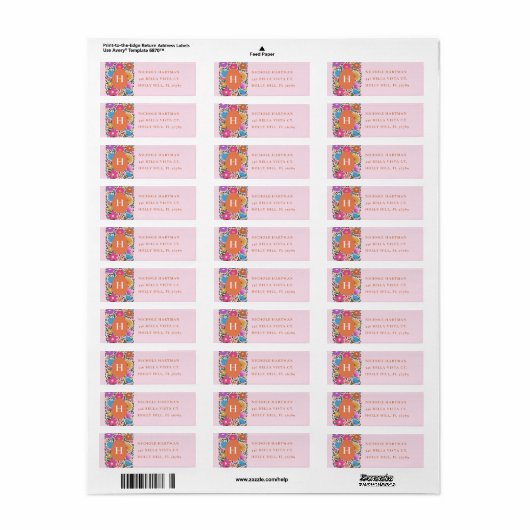 Kleurrijke Florals Easter Egg Monogram Adres Etiket (Full Sheet)