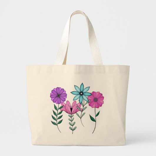 Kleurrijke Florals Grote Tote Bag (Voorkant)