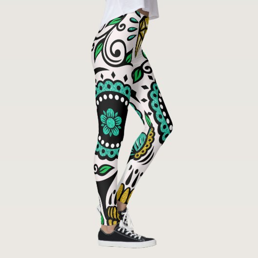 Kleurrijke FloralSugar Skull Leggings (Rechts)