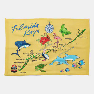 Kleurrijke Florida Keys kaart Keukenhanddoek