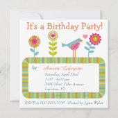 Kleurrijke Flower and Bird Lijst verjaardagsfeestj Kaart (Voorkant)