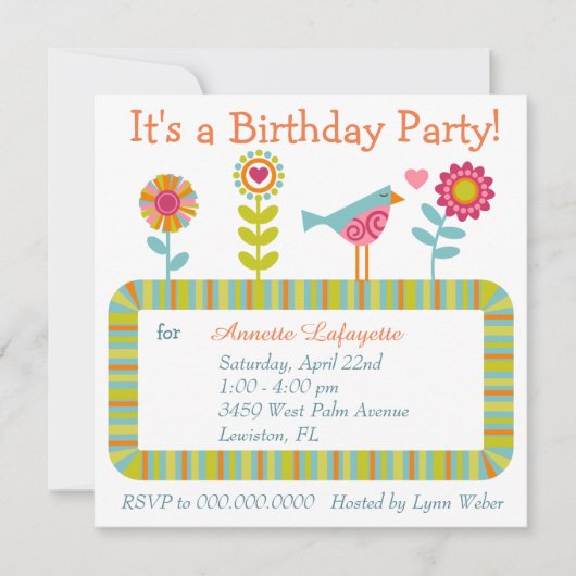 Kleurrijke Flower and Bird Lijst verjaardagsfeestj Kaart (Voorkant)