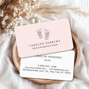 Kleurrijke Flower Baby Footprint Logo Blush-Pink Visitekaartje