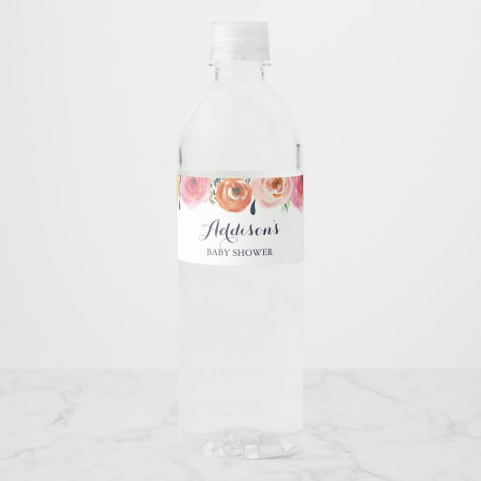 Kleurrijke Flower Baby shower Waterflesetiketten Waterfles Etiket (Voorkant)