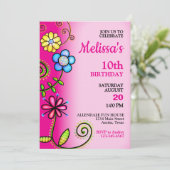 Kleurrijke Flower Doodles verjaardagsfeestje uitno Kaart (Staand voorkant)