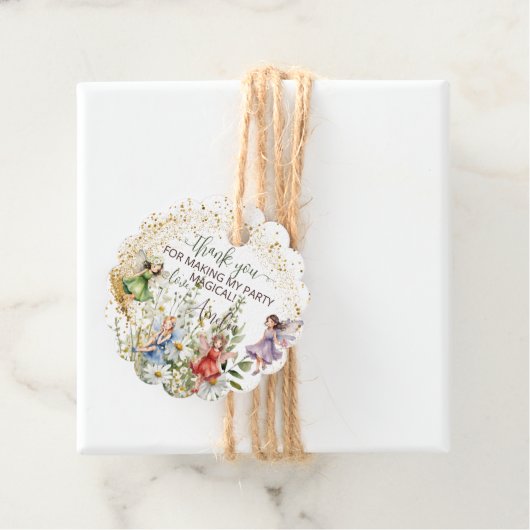 Kleurrijke Flower Fairies Glitter Script Dank u Bedankjes Labels (In situ)