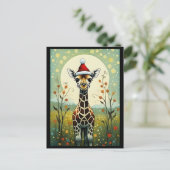 Kleurrijke Flower Meadow Giraffe Santa Christmas Briefkaart (Staand voorkant)