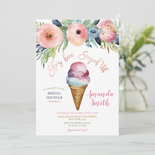 Kleurrijke Flowers Ice Cream Vrijgezellenfeest Par Kaart (Staand voorkant)