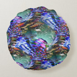 Kleurrijke fluctuatie van virtueel afbeelding over rond kussen