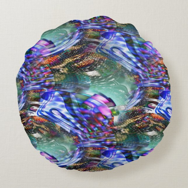 Kleurrijke fluctuatie van virtueel afbeelding over rond kussen (Achterkant)