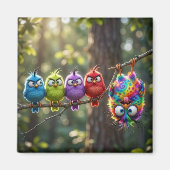 Kleurrijke Fluffy Vogeltjes Magneet (Voorkant)