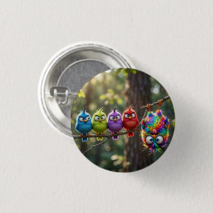 Kleurrijke Fluffy Vogeltjes Ronde Button 3,2 Cm