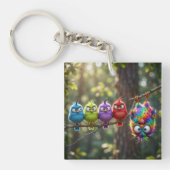 Kleurrijke Fluffy Vogeltjes Sleutelhanger (voorkant)