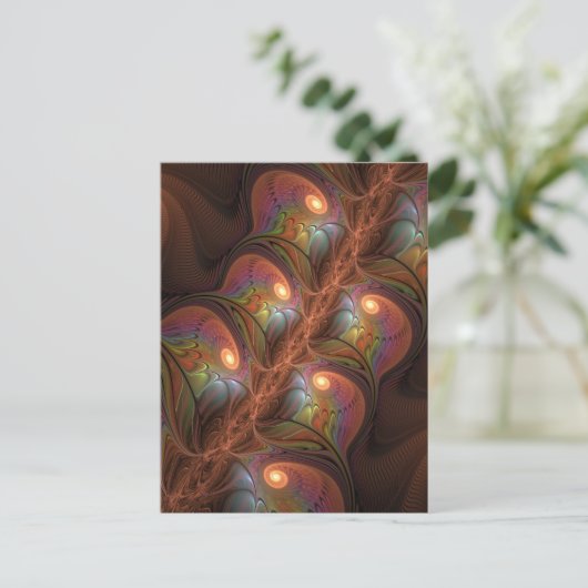 Kleurrijke Fluorescerende Abstracte Trippy Bruine Briefkaart (Staand voorkant)