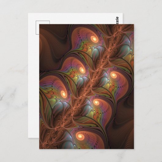 Kleurrijke Fluorescerende Abstracte Trippy Bruine Briefkaart (Voorkant / Achterkant)