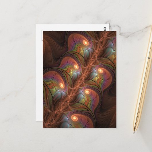 Kleurrijke Fluorescerende Abstracte Trippy Bruine Briefkaart (Voorkant / Achterkant in situ)