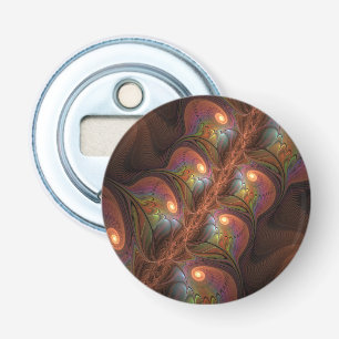 Kleurrijke fluorescerende abstracte trippy bruine  button flesopener