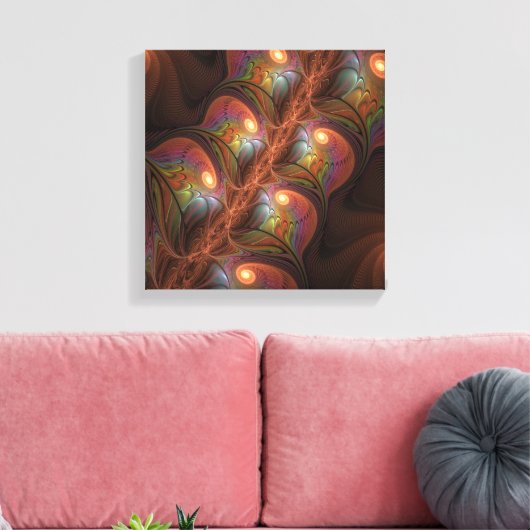 Kleurrijke Fluorescerende Abstracte Trippy Bruine Canvas Afdruk (Insitu (Woonkamer))