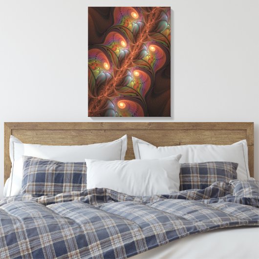 Kleurrijke Fluorescerende Abstracte Trippy Bruine  Canvas Afdruk (Insitu (Slaapkamer))