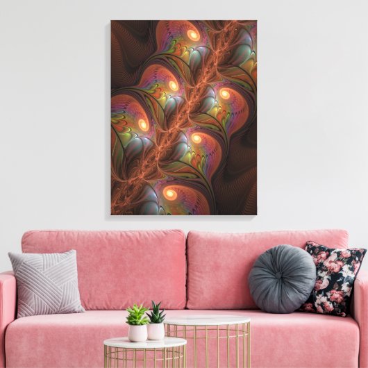 Kleurrijke Fluorescerende Abstracte Trippy Bruine  Canvas Afdruk (Insitu (Woonkamer))