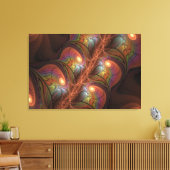 Kleurrijke Fluorescerende Abstracte Trippy Bruine  Canvas Afdruk (Insitu (Woonkamer))