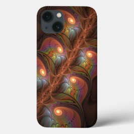 Kleurrijke Fluorescerende Abstracte Trippy Bruine  iPhone 13 Hoesje