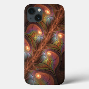 Kleurrijke Fluorescerende Abstracte Trippy Bruine  iPhone 13 Hoesje