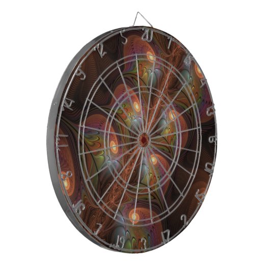 Kleurrijke Fluorescerende Abstracte Trippy Bruine  Dartbord (Voorkant Links)