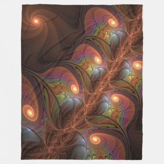 Kleurrijke fluorescerende abstracte trippy bruine fleece deken (Voorkant)