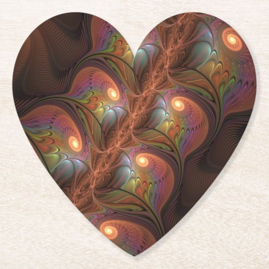 Kleurrijke Fluorescerende Abstracte Trippy Bruine  Kartonnen Onderzetters (Voorkant)