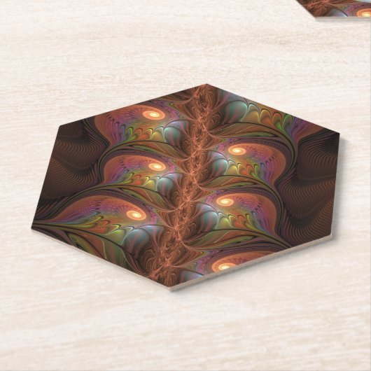 Kleurrijke Fluorescerende Abstracte Trippy Bruine  Kartonnen Onderzetters (Schuin)