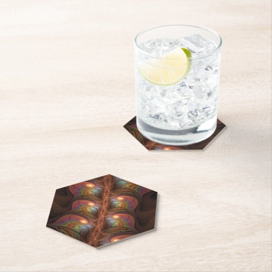 Kleurrijke Fluorescerende Abstracte Trippy Bruine  Kartonnen Onderzetters (Insitu)