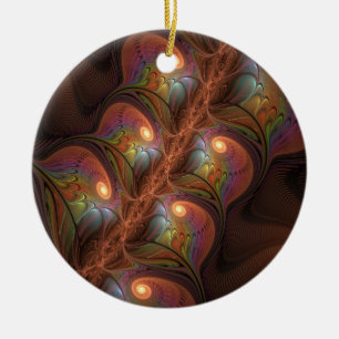 Kleurrijke fluorescerende abstracte trippy bruine keramisch ornament