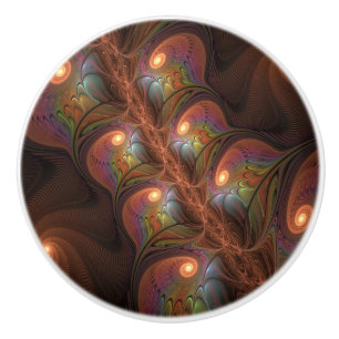 Kleurrijke Fluorescerende Abstracte Trippy Bruine  Keramische Knop