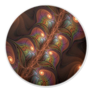 Kleurrijke Fluorescerende Abstracte Trippy Bruine  Keramische Knop