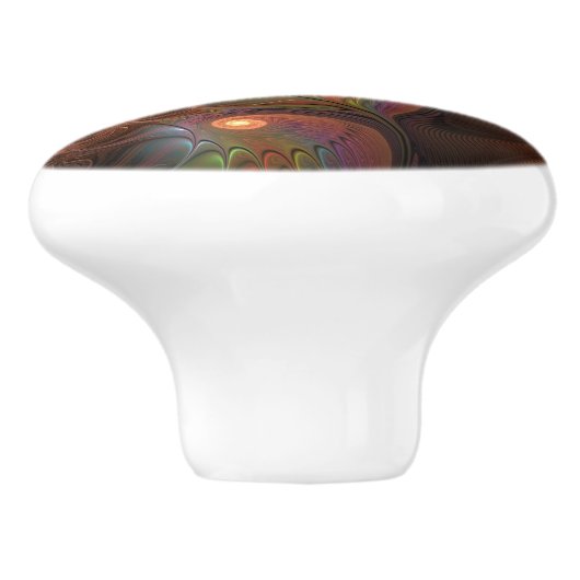 Kleurrijke Fluorescerende Abstracte Trippy Bruine Keramische Knop (Zijkant)