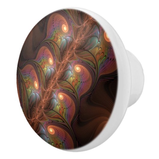 Kleurrijke Fluorescerende Abstracte Trippy Bruine Keramische Knop (Rechts)