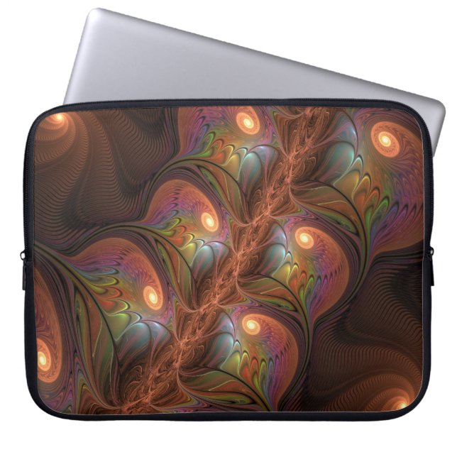 Kleurrijke Fluorescerende Abstracte Trippy Bruine  Laptop Sleeve (Voorkant)