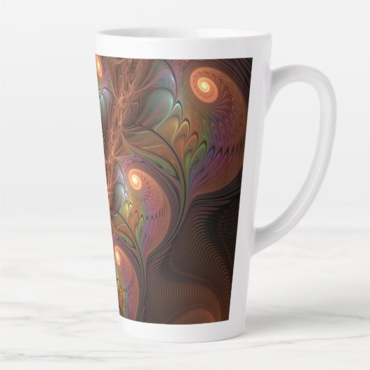 Kleurrijke Fluorescerende Abstracte Trippy Bruine  Latte Mok (Rechts)